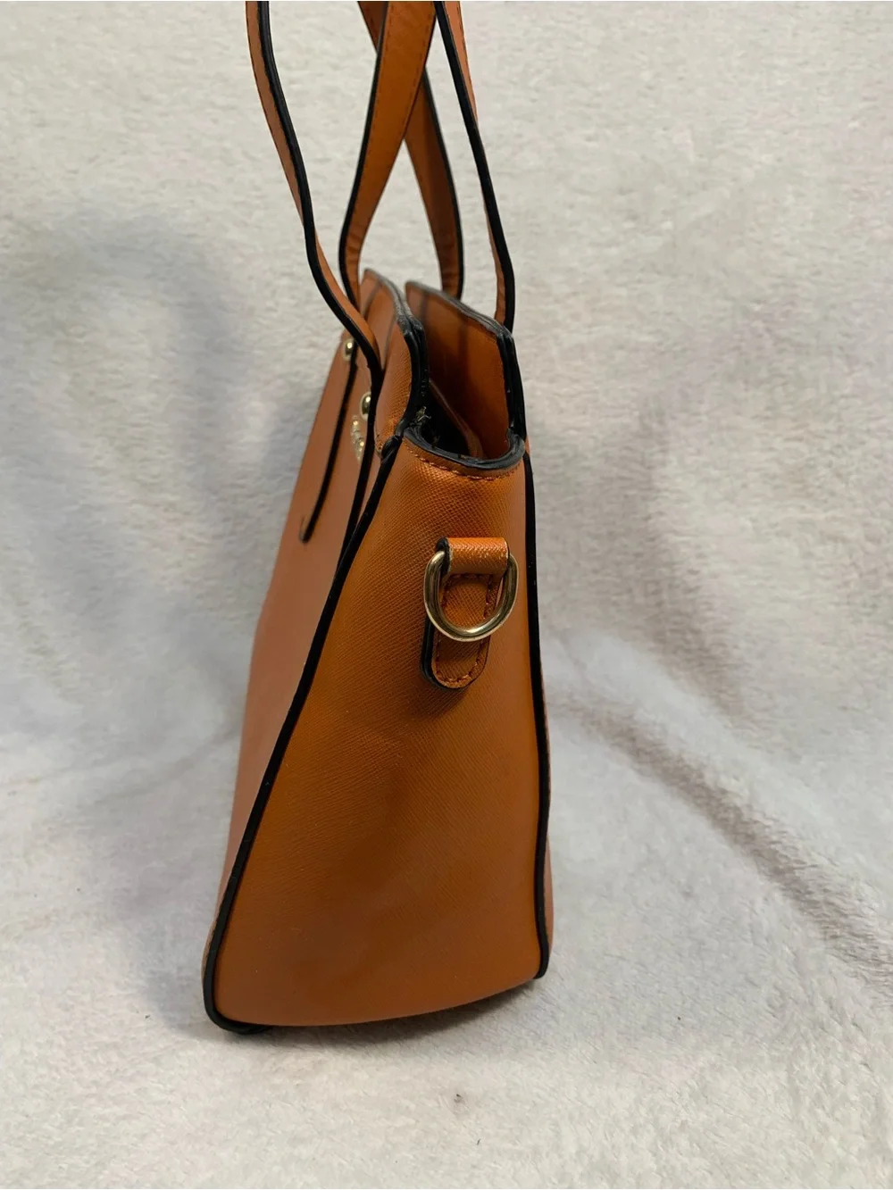 Montana West Orange Structured Saffiano Tote with Gold Accents